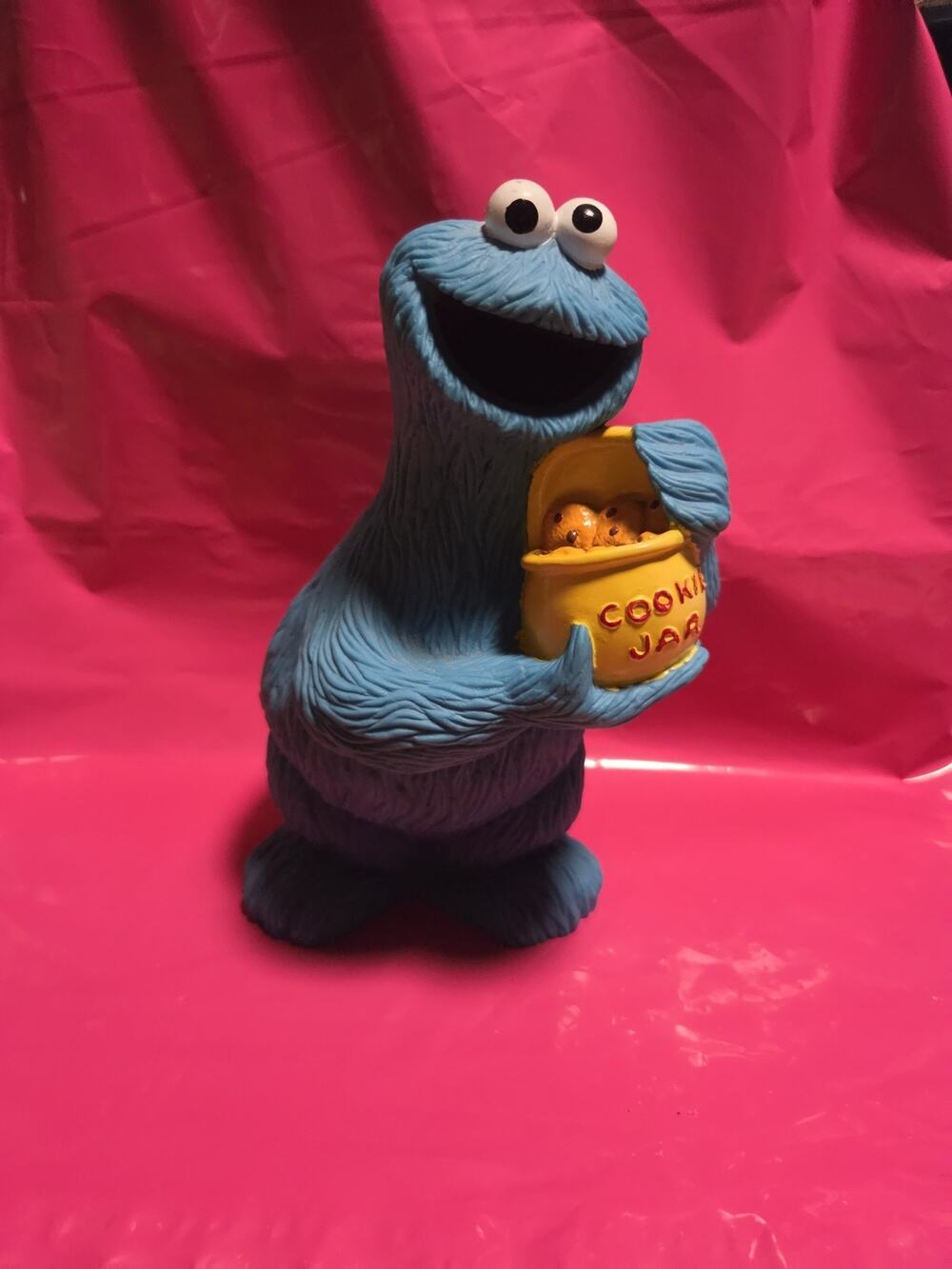 Vintage Sesame Street Muppets Cookie Monster Coin Bank w/ Stopper 10" Tall